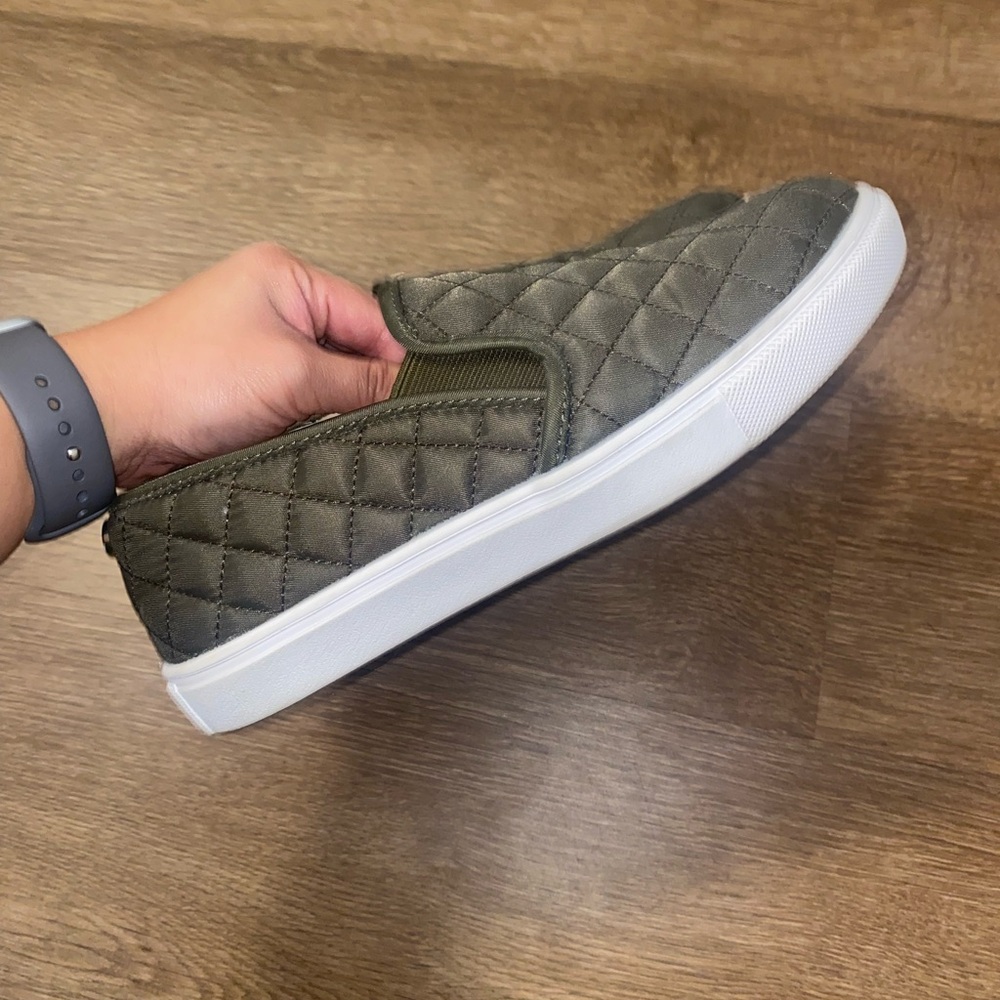Steve Madden Quilted Olive Slip-On Sneakers - Picture 3 of 4